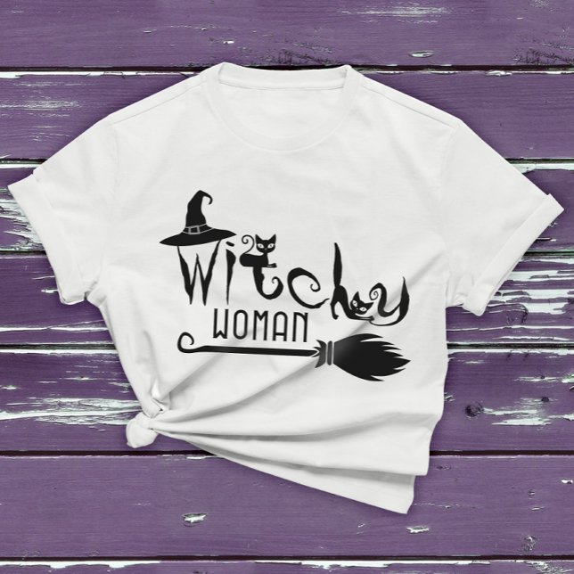 Witchy Woman Black Cat Halloween Witch Graphic Tee (Creator Uploaded)