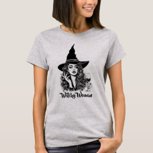Witchy Woman, Black Elegant Witch holding Wine T-Shirt