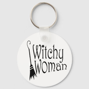Witchy Woman Halloween Broom Key Ring