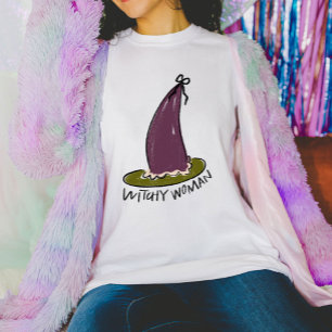Witchy Woman Purple & Green Witches Hat Halloween T-Shirt