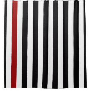 With A Black and Red Stripe Shower Curtain