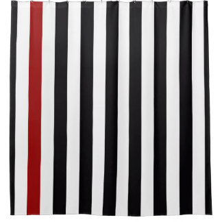 With A Black and Red Stripe Shower Curtain