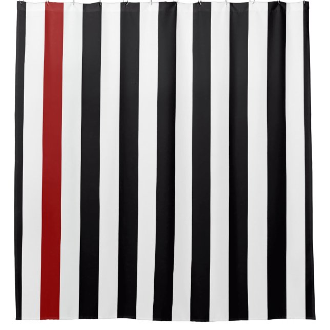 With A Black and Red Stripe Shower Curtain (Front)