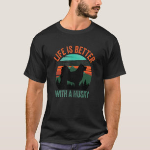 With A Husky Vintage Mountains Forest T-Shirt