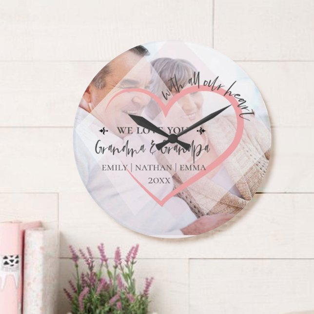 With All Our Heart We Love Grandparents Christmas  Round Clock (Creator Uploaded)