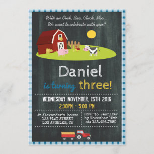 WITH AN OINK, BAA, CLUCK, MOO FARM BIRTHDAY PARTY INVITATION