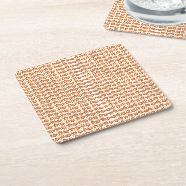 with an Orange White Pattern on White Background Square Paper Coaster (Angled)