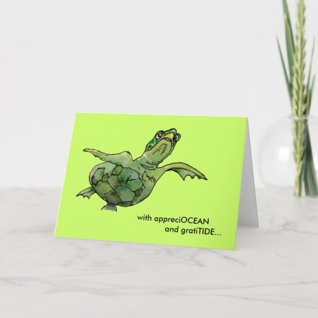 With appreciOCEAN green sea turtle thank you card (Front)