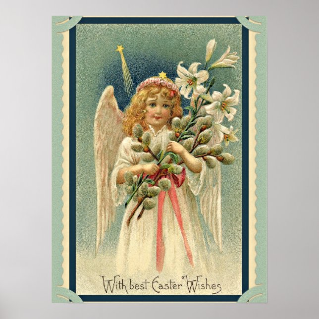 With Best Easter Wishes, vintage angel, Poster (Front)