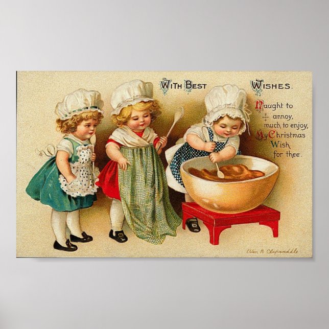 With Best Wishes Children Baking Card Poster (Front)