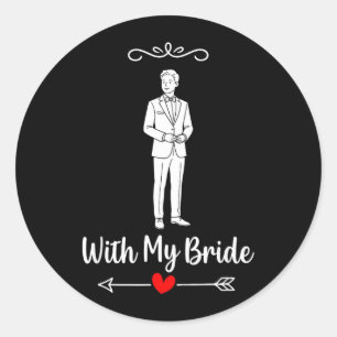 with Bride Matching Couple Wedding Honeymoon Groom Classic Round Sticker