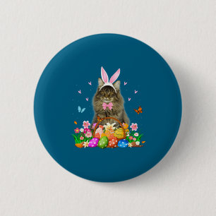 With Bunny Maine Coon Cat Easter 6 Cm Round Badge