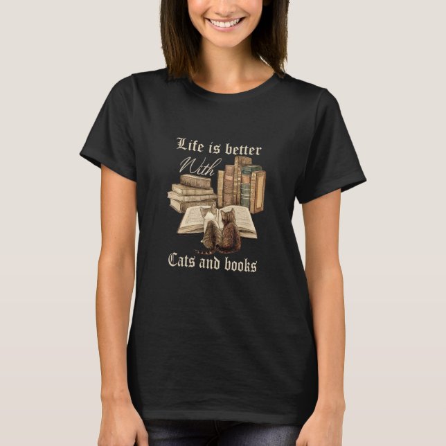 With Cats And Books Pets Books 2 T-Shirt (Front)
