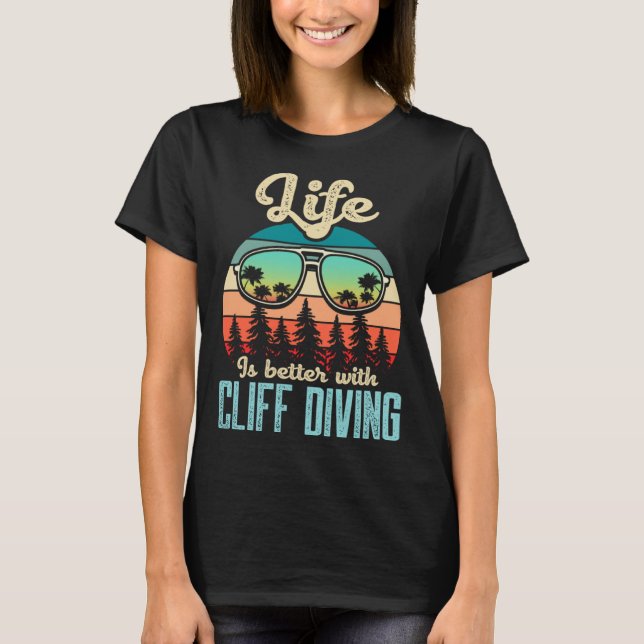 With Cliff Diving Watersports Tombstoning T-Shirt (Front)