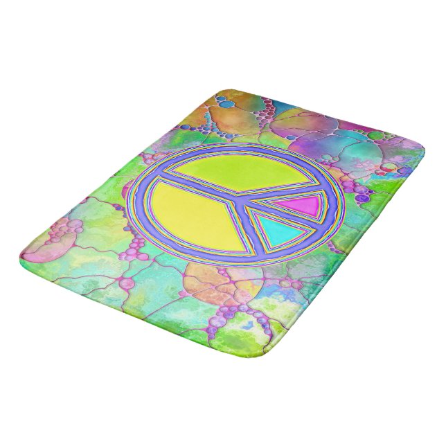 With Colours Filled PEACE Sign 1 Bath Mat (Angled)