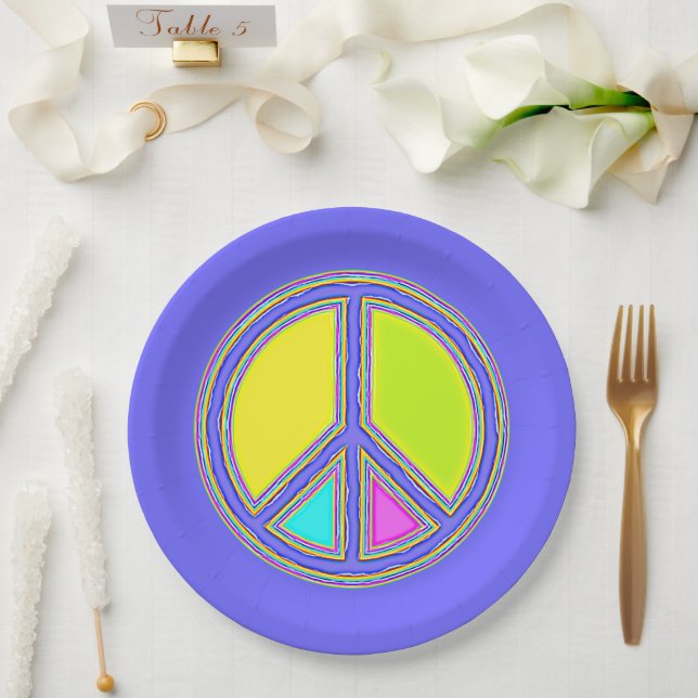 With Colours Filled PEACE Sign 1 Paper Plate (Wedding)