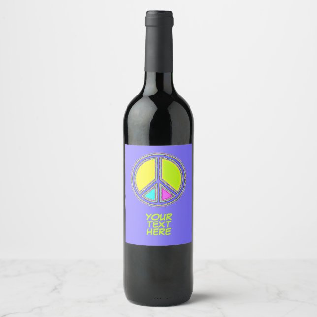 With Colours Filled PEACE Sign 1 Wine Label (Front)