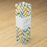 With Compliments promotional corporate wine box<br><div class="desc">Thank customers or clients with this graphic circle leaf coloured green. yellow, orange, blue, brown, grey and white with corporate complimentary promotional box. Graphic circular leaf patterned bold graphic style box ideal for wine lovers to fill with your choice of wine. Reads with compliments then you can add your company...</div>
