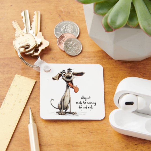 With custom text, 🐶crazy 🤪 whippet key ring (Desk)