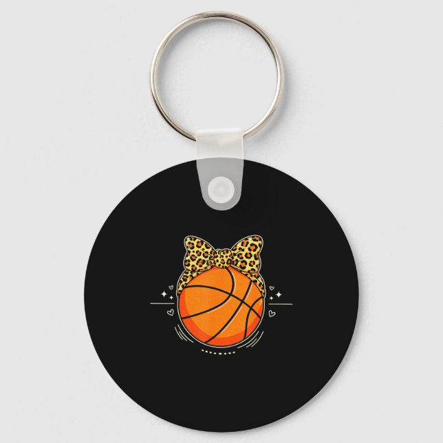 With Cute Basketball Leopard Cheetah Bow Girly Key Ring (Front)