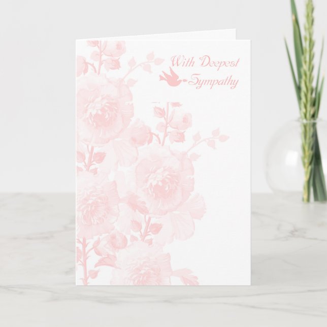 With Deepest Sympathy In Gentle Pink With Flowers Card (Front)