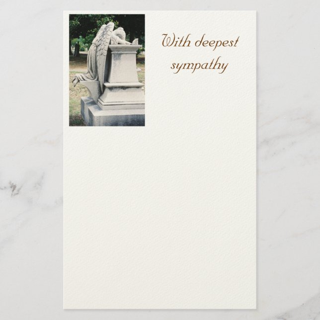 With deepest sympathy Weeping Angel Stationery (Front)