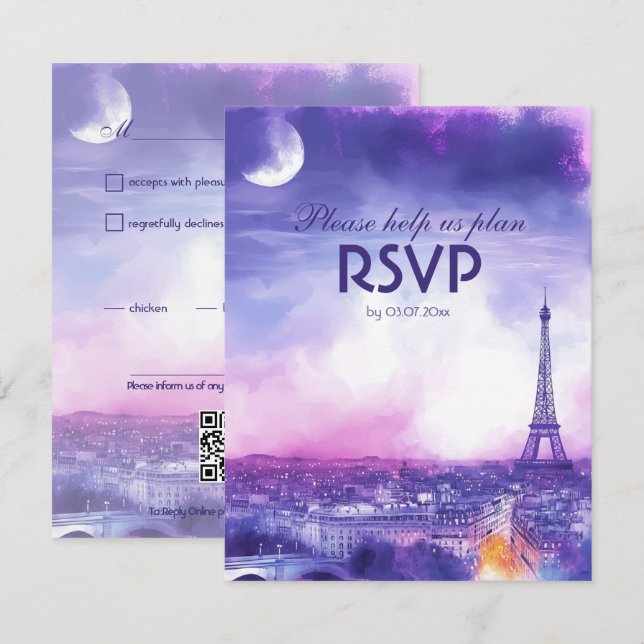 With dietary choice Amour Éternel RSVP Card  (Front/Back)