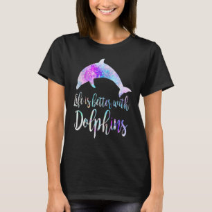 With Dolphins Women Girls Dolphin T-Shirt