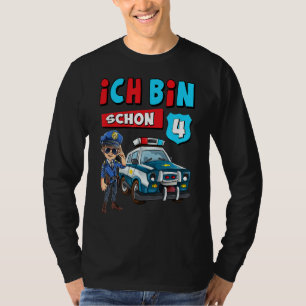 With German Text Ich Bin 4 Jahre Boys' Police Car T-Shirt