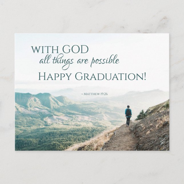 With God all Things are Possible Bible Graduation Postcard (Front)