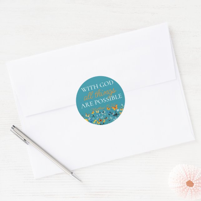 With God All Things are Possible Butterfly Grad  Classic Round Sticker (Envelope)