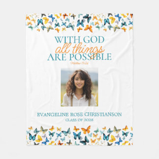 With God All Things are Possible Butterfly Grad  Fleece Blanket