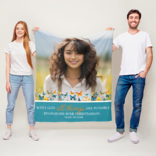 With God All Things are Possible Butterfly Grad Fleece Blanket