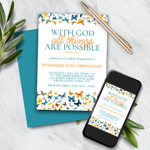 With God All Things are Possible Butterfly Grad  Invitation