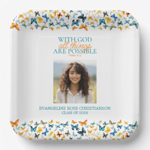 With God All Things are Possible Butterfly Grad Paper Plate