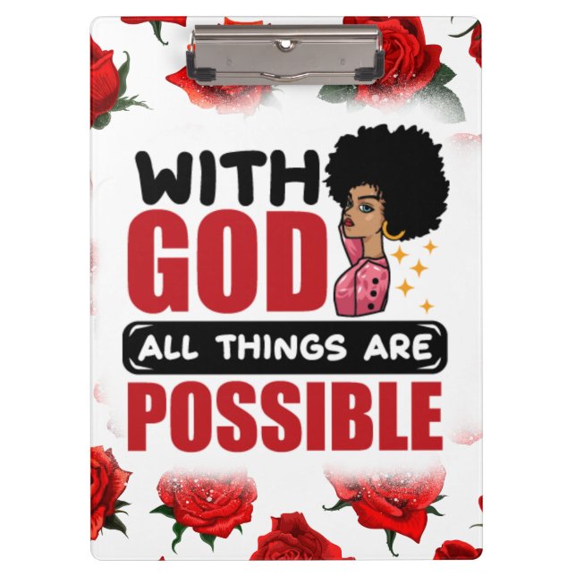 With God all things are possible melanin black sis Clipboard (Front)