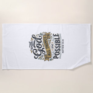 With God All Things Are Possible Vintage Christian Beach Towel