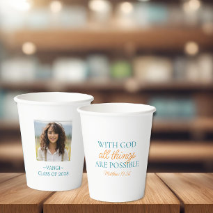 With God All Things Are Possible White Photo Grad Paper Cups