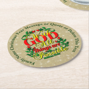 With God All Things Possible Bible Quote Round Paper Coaster