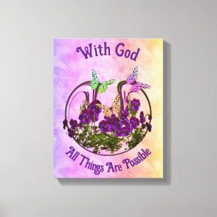 With God Butterfly Flower Art Inspirational Canvas Print