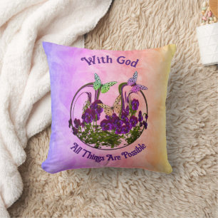 With God Butterfly Flower Art Inspirational   Cushion