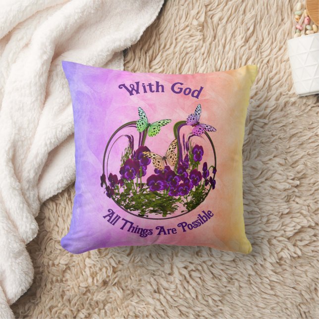 With God Butterfly Flower Art Inspirational   Cushion (Blanket)