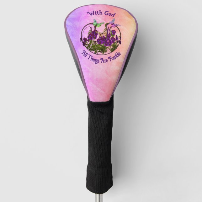 With God Butterfly Flower Art Inspirational   Golf Head Cover (Front)