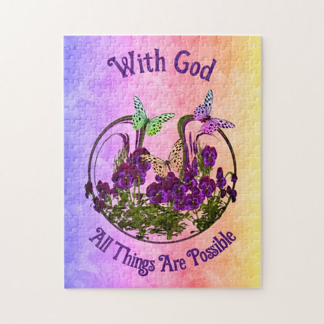 With God Butterfly Flower Art Inspirational  Jigsaw Puzzle (Vertical)