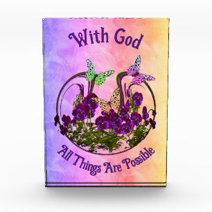 With God Butterfly Flower Art Inspirational Photo Block