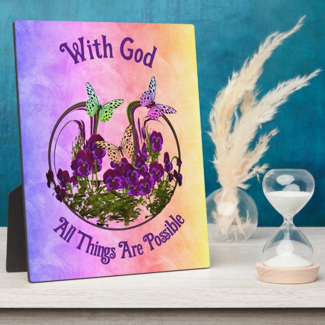 With God Butterfly Flower Art Inspirational  Plaque (Side)