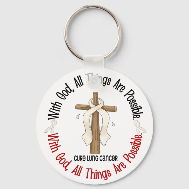 WITH GOD CROSS Lung Cancer T-Shirts & Gifts Key Ring (Front)