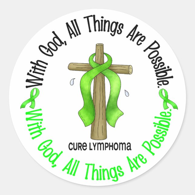 WITH GOD CROSS Non-Hodgkin’s Lymphoma T-Shirts Classic Round Sticker (Front)