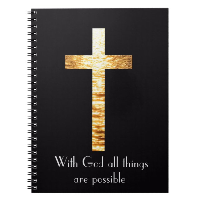 With God Gold Cross Spiral Journal Notebook (Front)