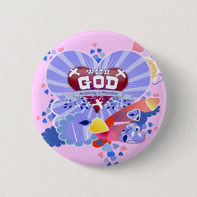 With God Hearts 6 Cm Round Badge (Front)